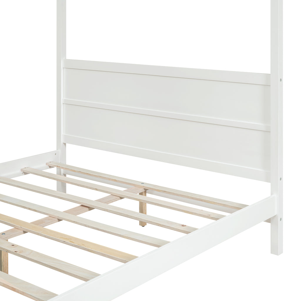 Queen Size Canopy Platform Bed with Headboard and Footboard