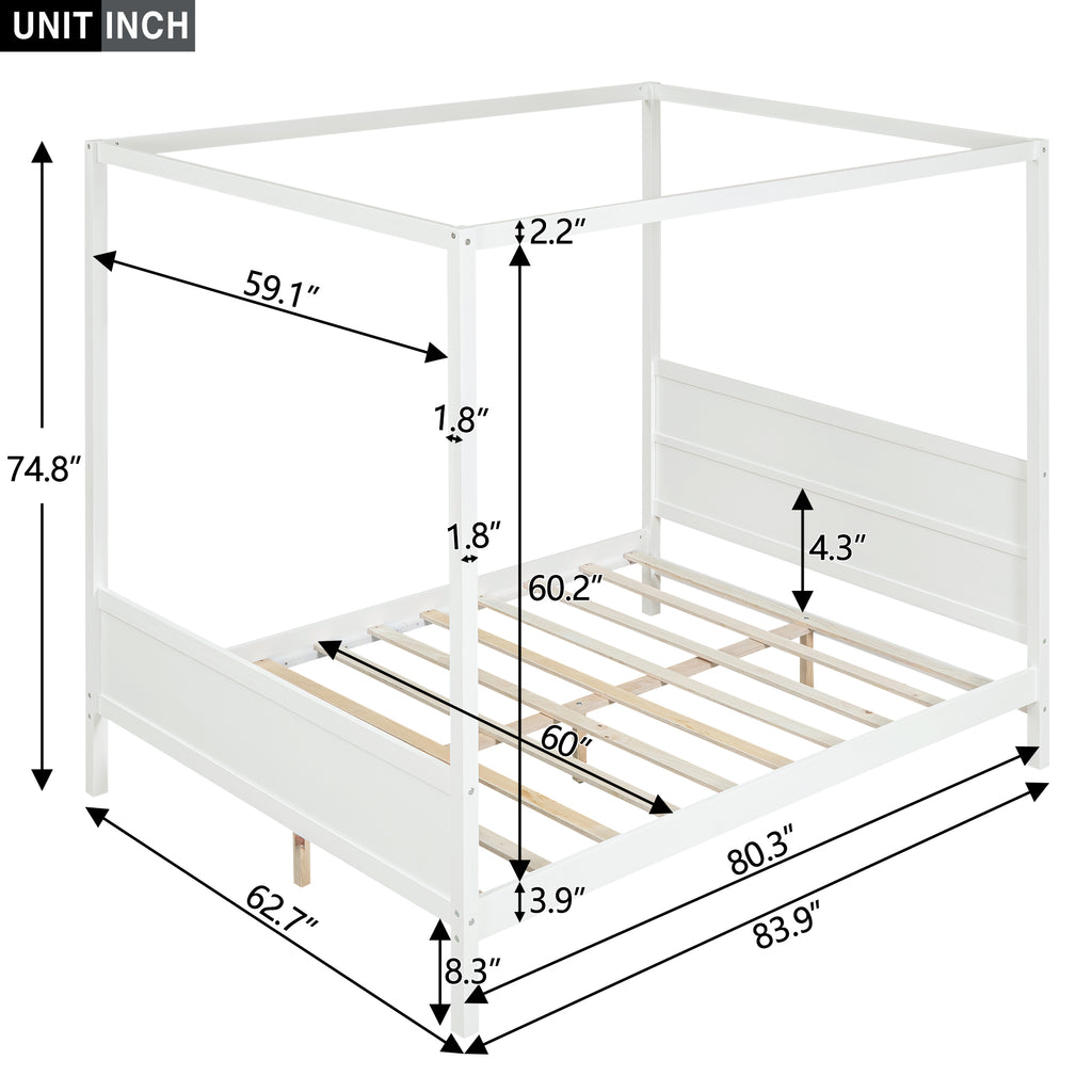 Queen Size Canopy Platform Bed with Headboard and Footboard