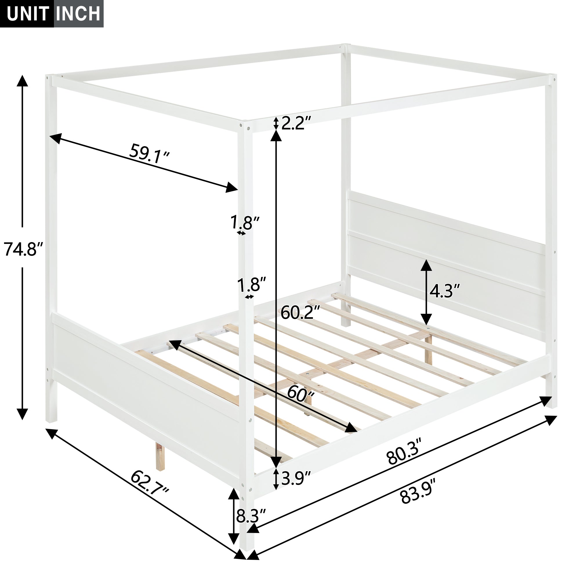 Queen Size Canopy Platform Bed with Headboard and Footboard