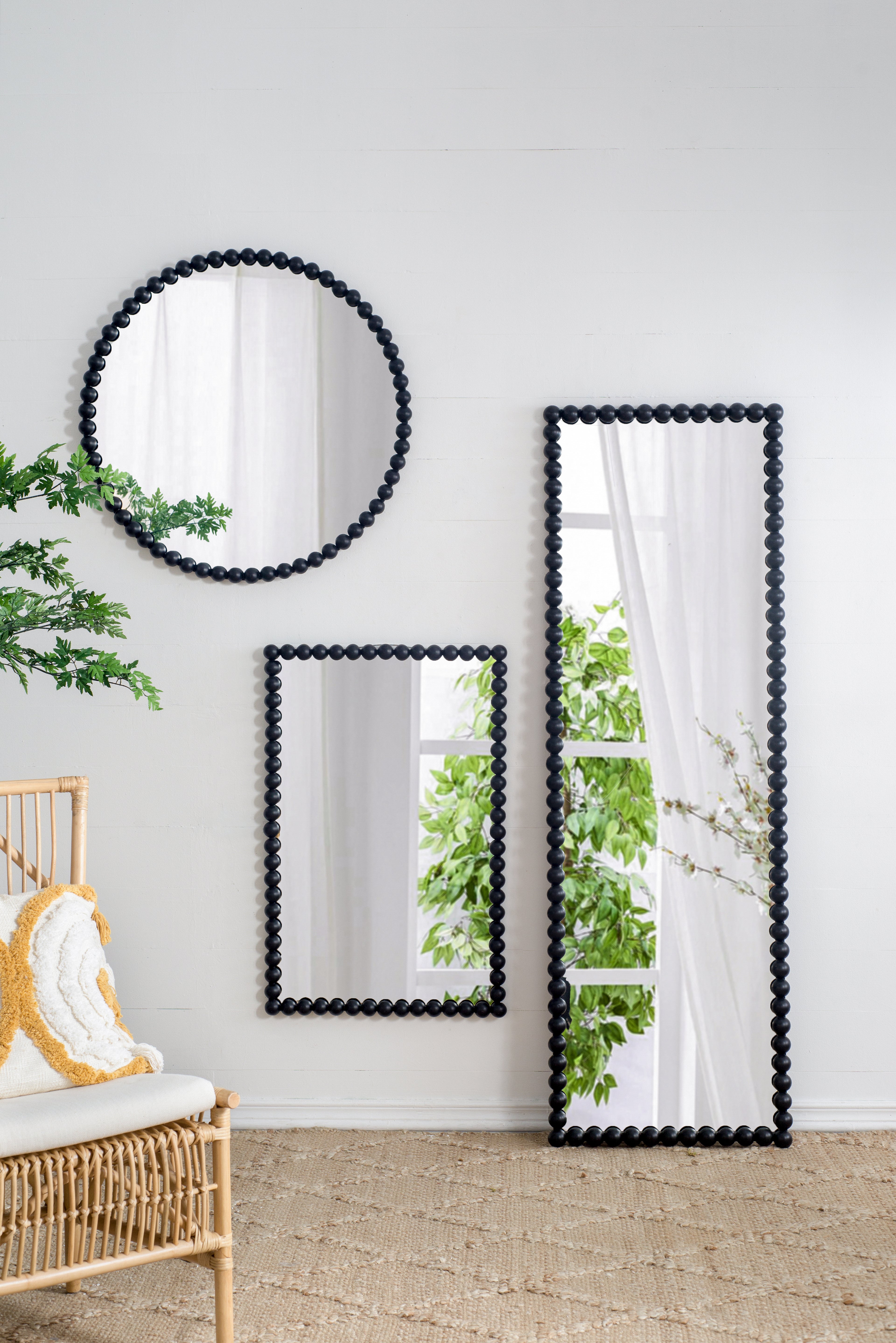 32" Circle Mirror with Metal Beaded Frame