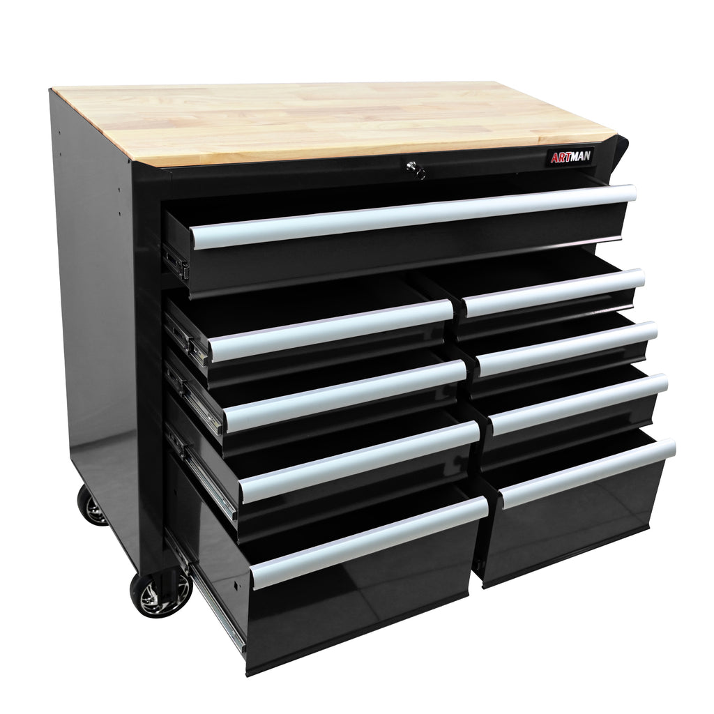 9 Drawers Multifunctional Tool Cart with Wheels and Wooden Top