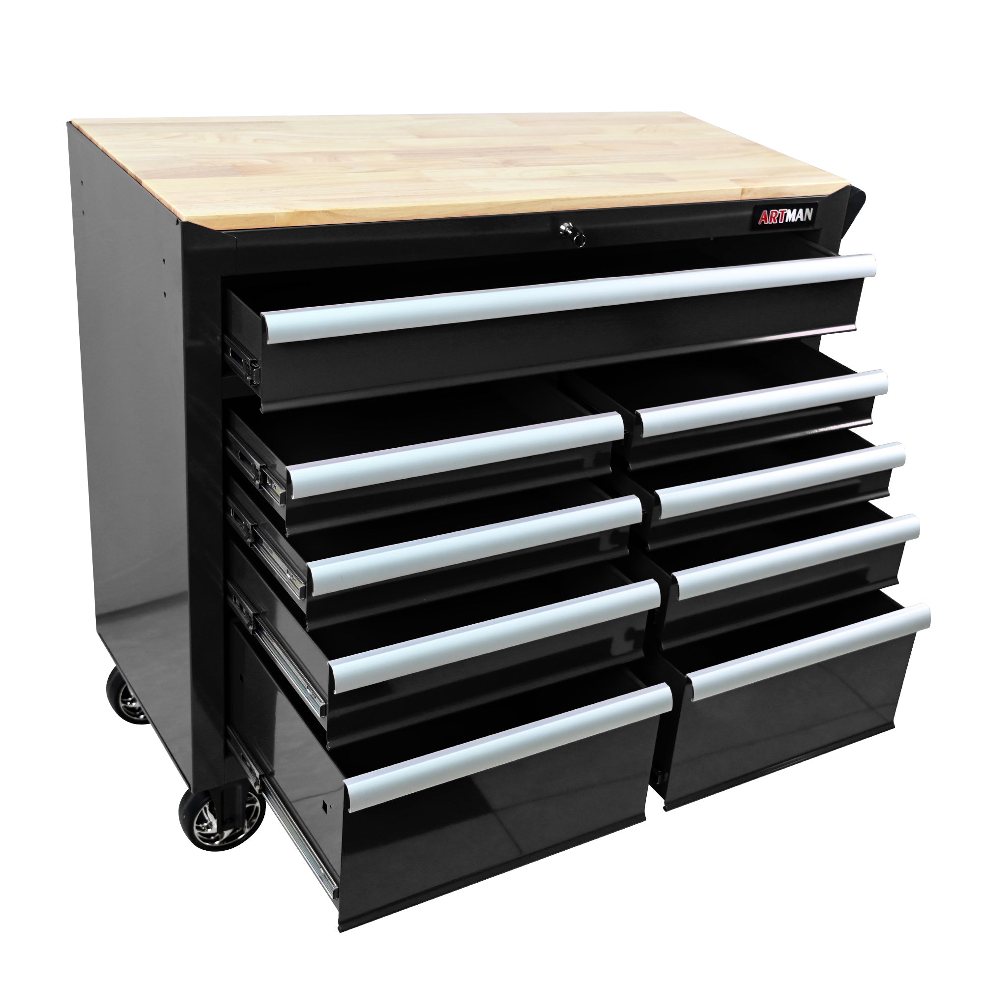 9 Drawers Multifunctional Tool Cart with Wheels and Wooden Top