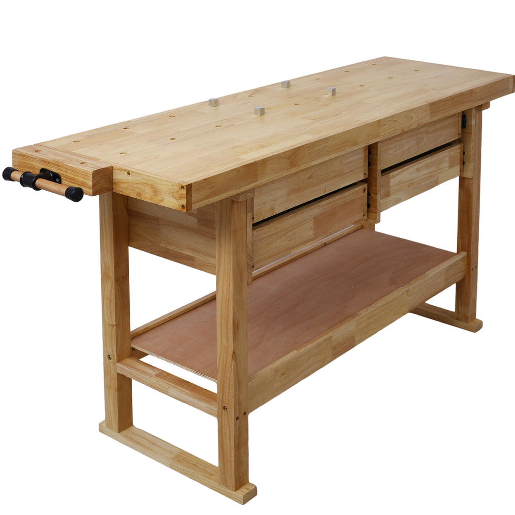 60-Inch Wooden Workbench with 4 Drawers