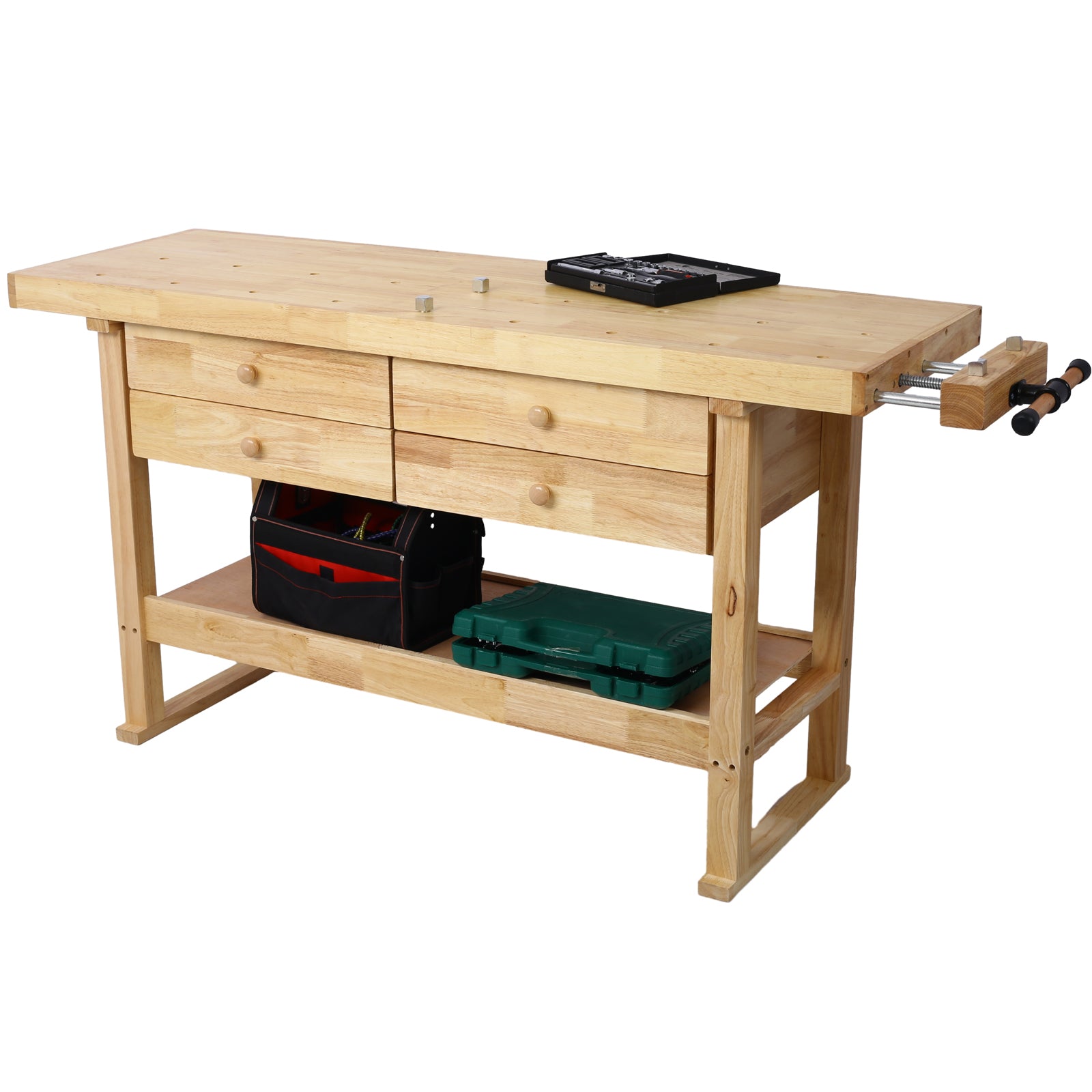 60-Inch Wooden Workbench with 4 Drawers
