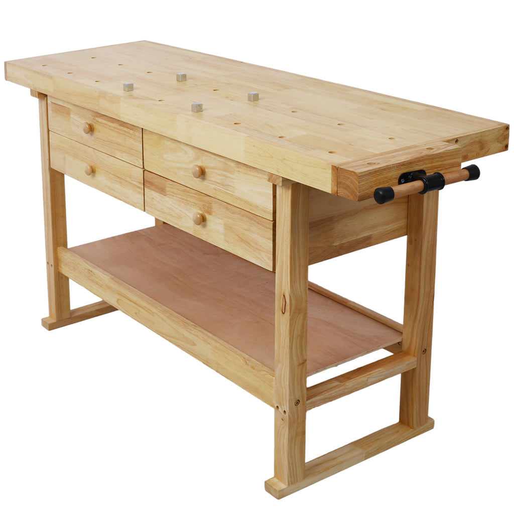60-Inch Wooden Workbench with 4 Drawers