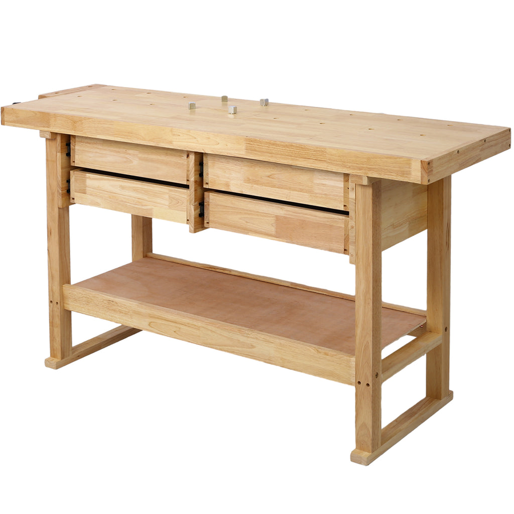 60-Inch Wooden Workbench with 4 Drawers