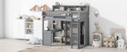 Wood Twin Size Loft Bed with Multiple Storage Shelves and Wardrobe