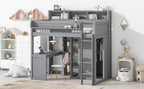Wood Twin Size Loft Bed with Multiple Storage Shelves and Wardrobe