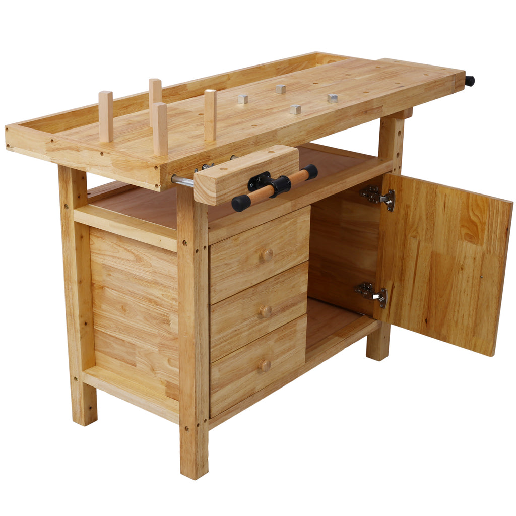 Wood Workbench with Rapid Action Woodworking Vise
