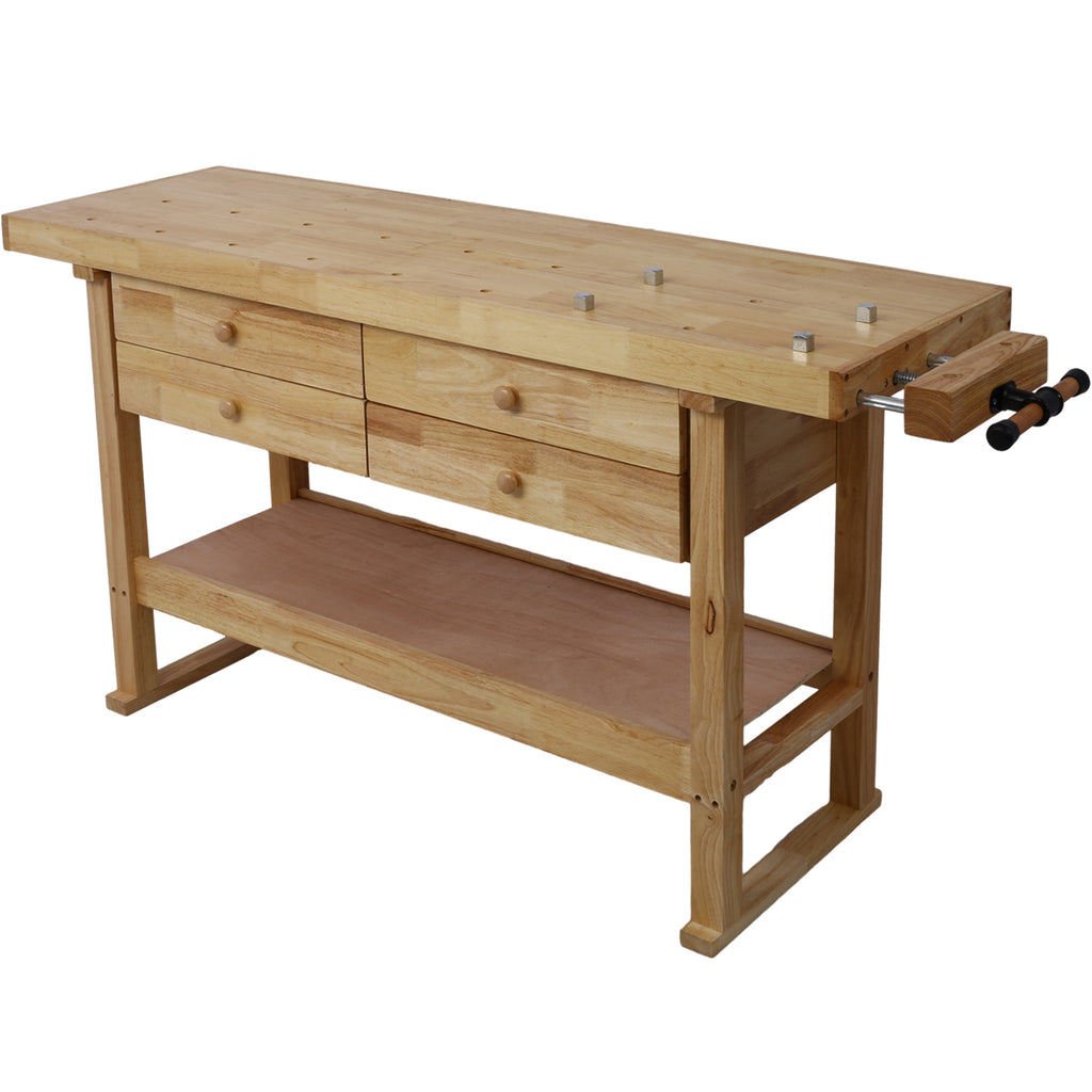 60-Inch Wooden Workbench with 4 Drawers