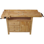 Wood Workbench - Heavy-Duty Wooden Workbench with Vise