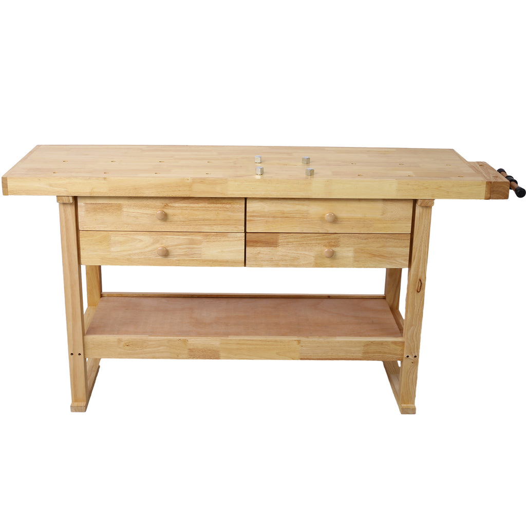 60-Inch Wooden Workbench with 4 Drawers