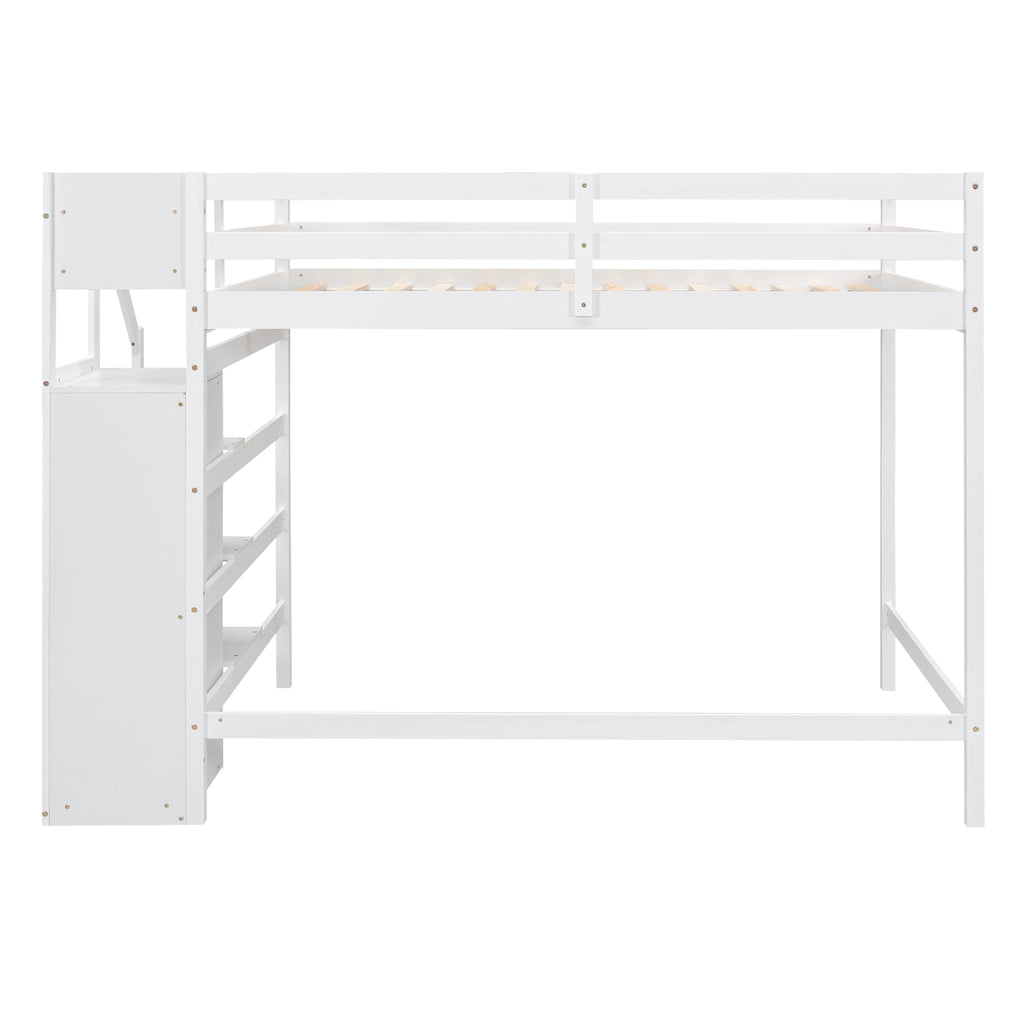 Full Size Loft Bed with Built-in Storage Wardrobe and Staircase