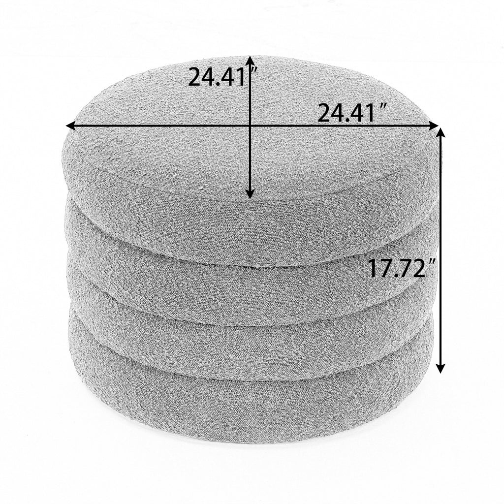 Velvet Fabric Storage Round Ottoman Footstool With Wooden Shelving