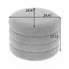 Velvet Fabric Storage Round Ottoman Footstool With Wooden Shelving