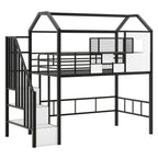 Metal Loft Bed with Roof Design and Storage Box, Twin