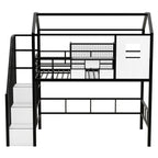 Metal Loft Bed with Roof Design and Storage Box, Twin