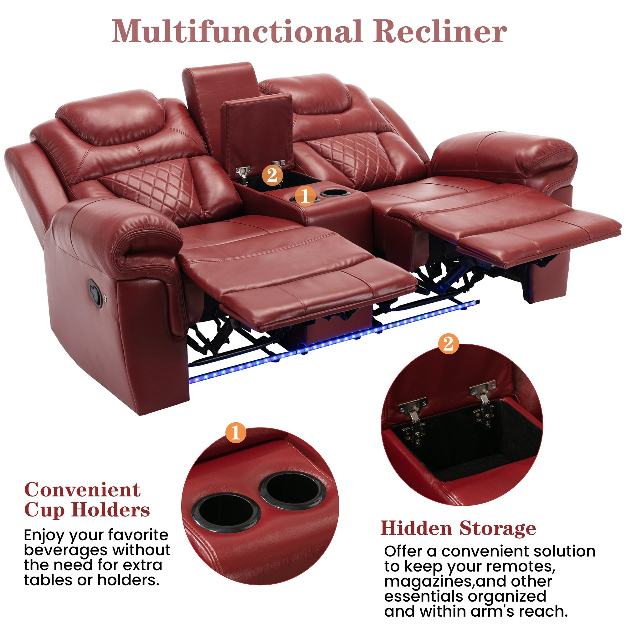 Manual Recliner Loveseat with Hide-Away Storage