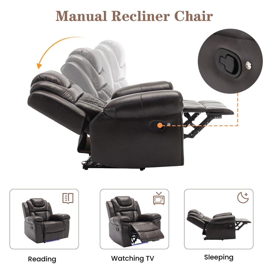 Home Theater Seating Manual Recliner Chair with LED Light Strip