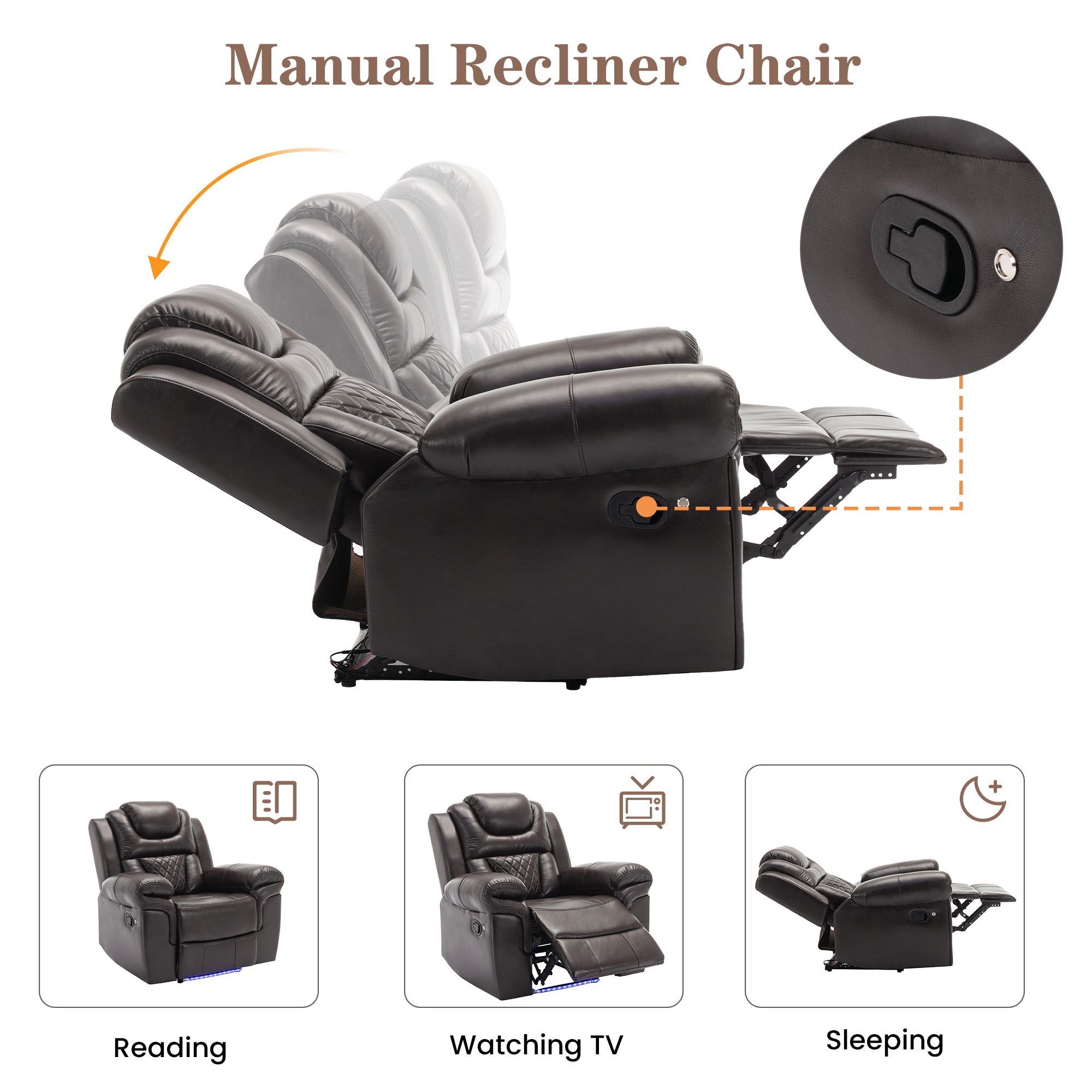 Home Theater Seating Manual Recliner Chair with LED Light Strip