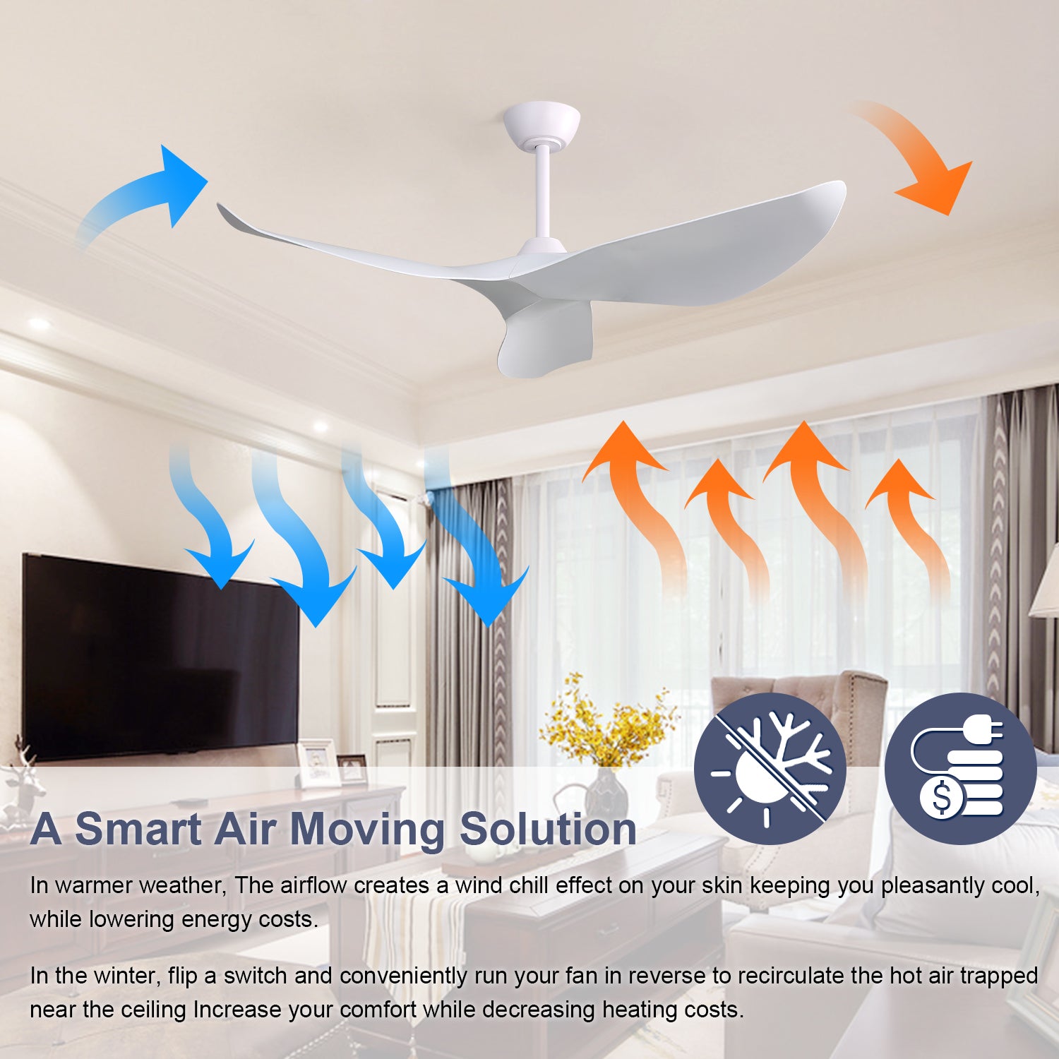 52 Inch Indoor Ceiling Fan Without Light