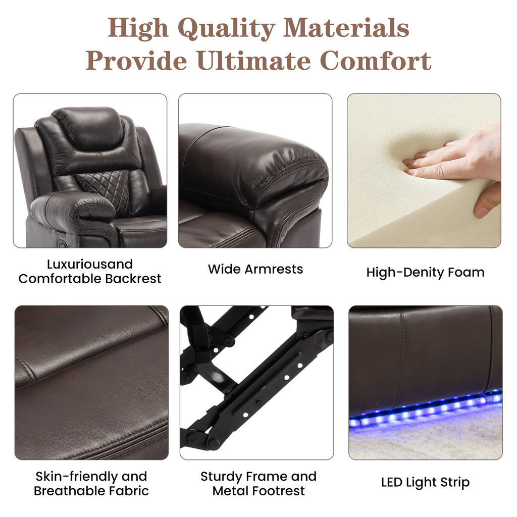 Home Theater Seating Manual Recliner Chair with LED Light Strip