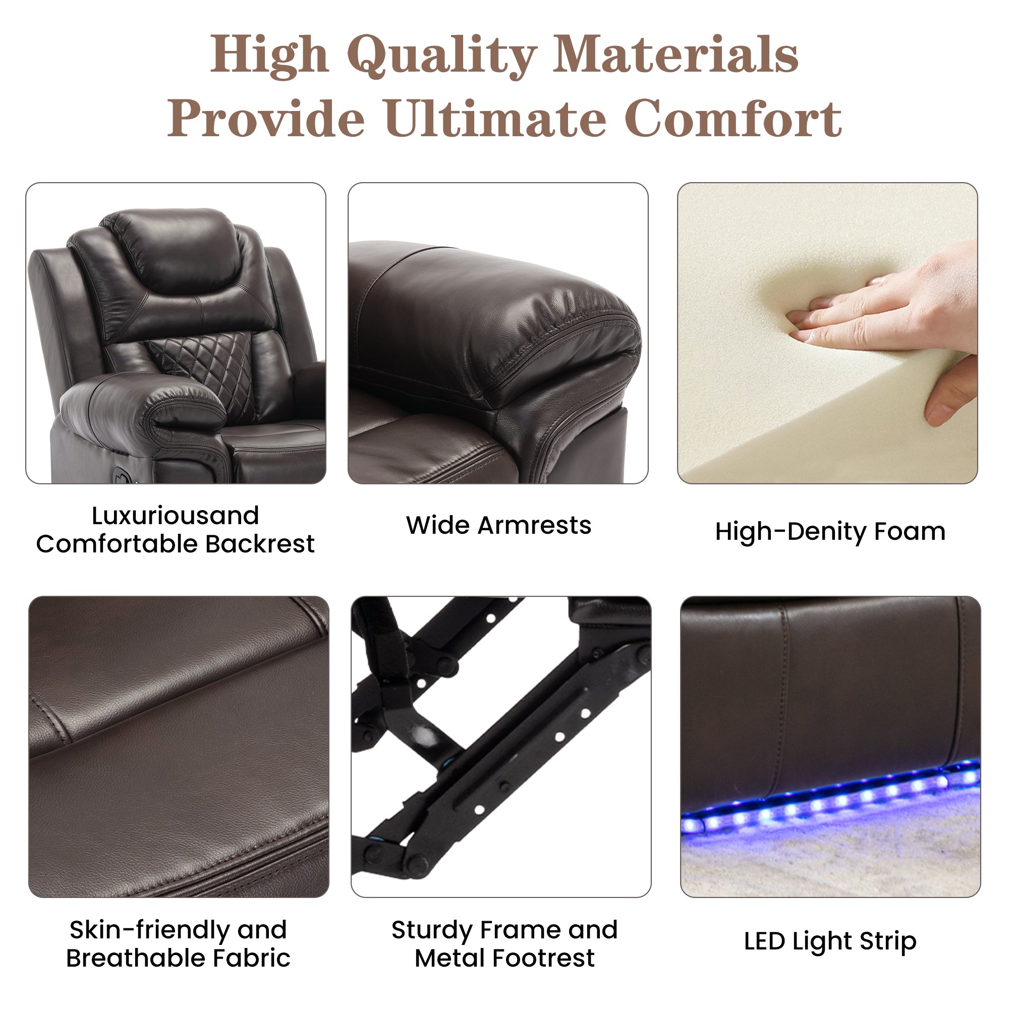 Home Theater Seating Manual Recliner Chair with LED Light Strip