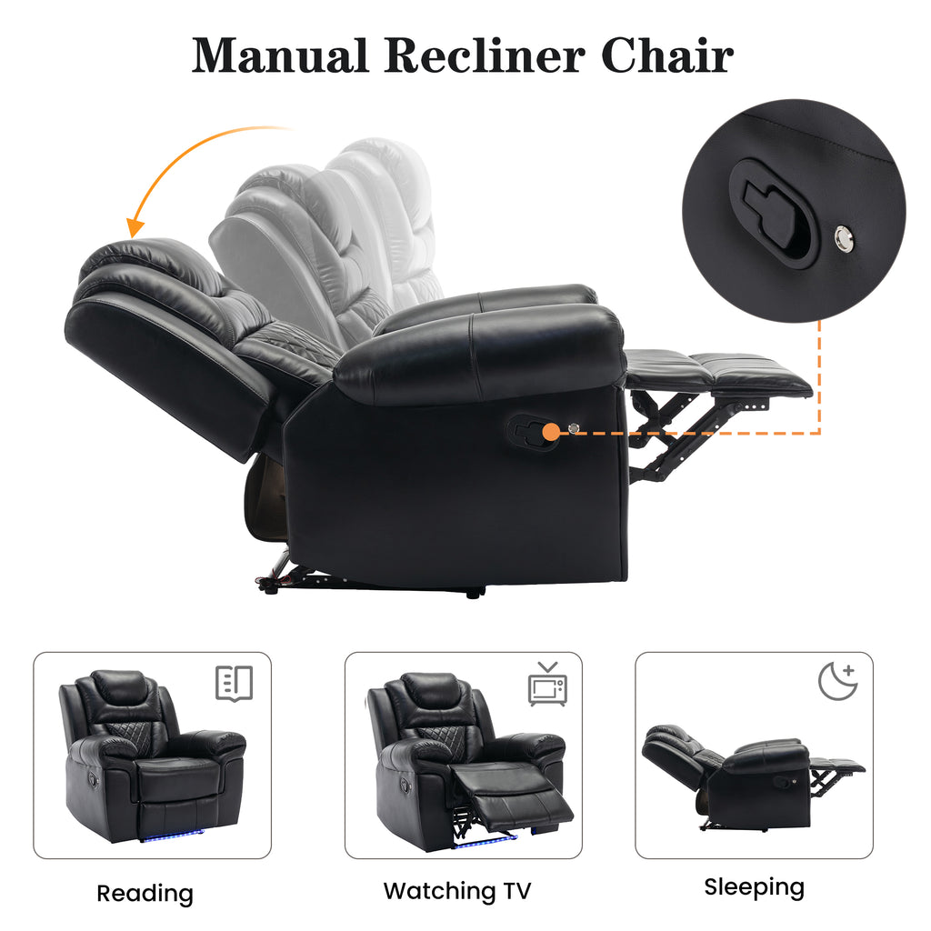 Home Theater Seating Manual Recliner Chair with Center Console and LED Light Strip