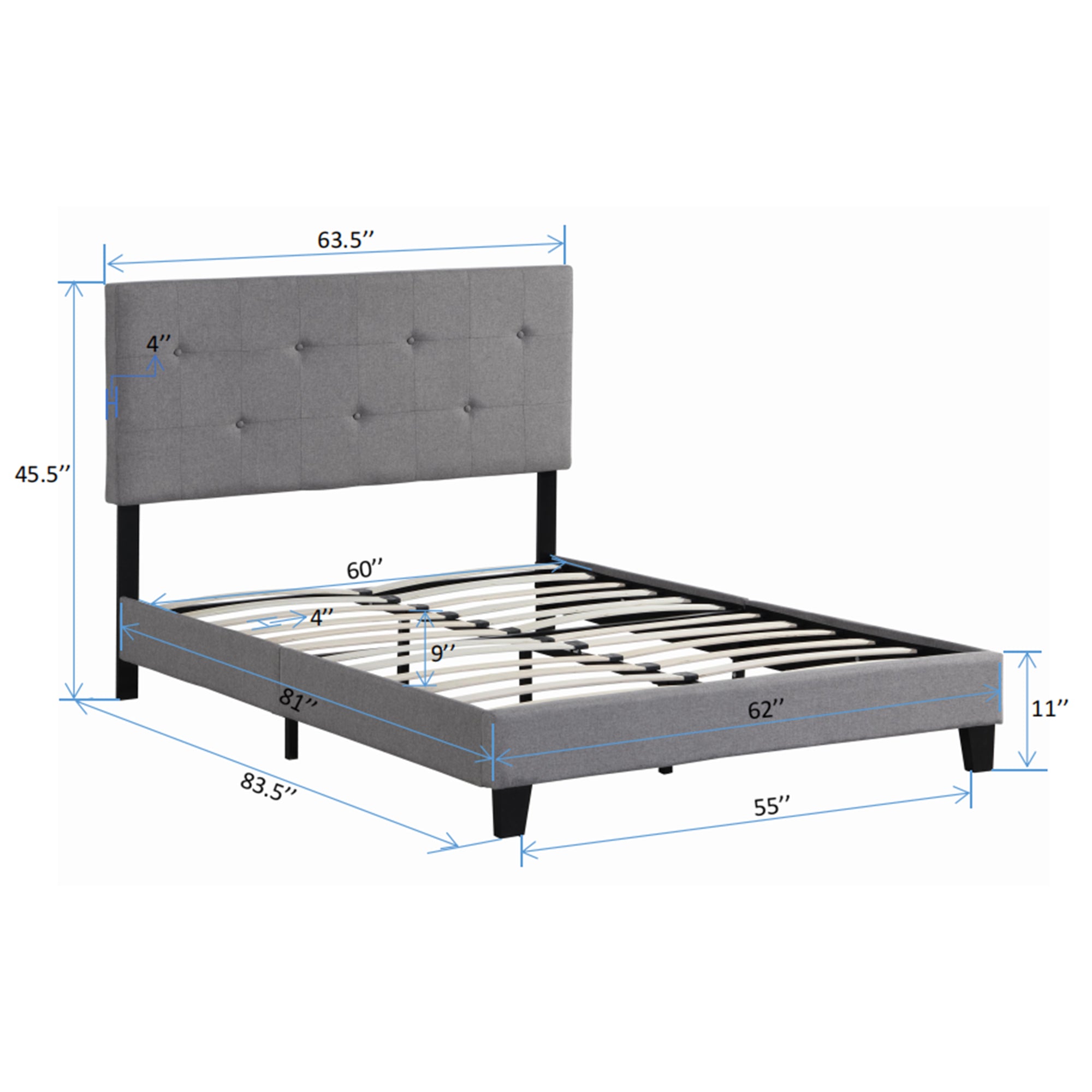 Queen Size Upholstered Platform Bed Frame with Button Tufted