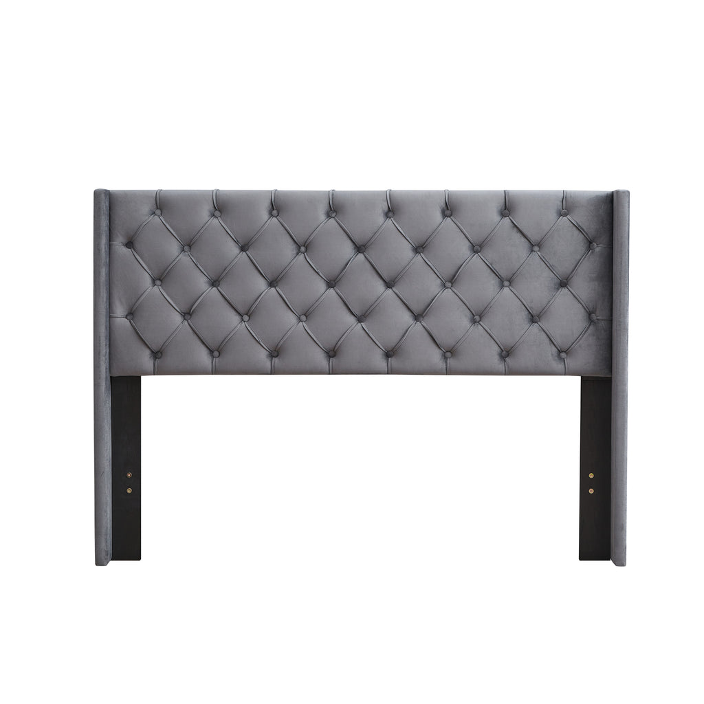 Velvet Button Tufted Upholstered Bed with Wings Design