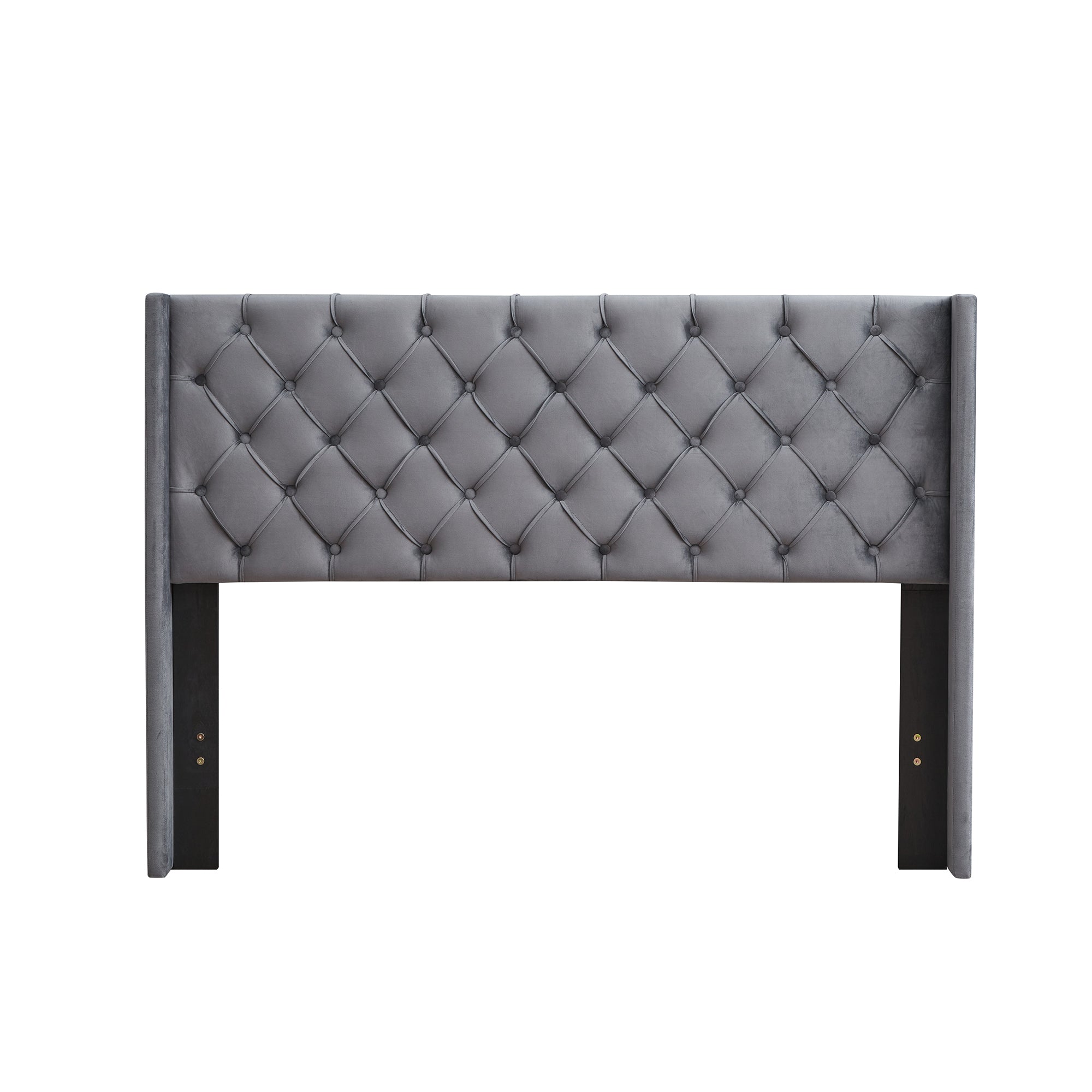 Velvet Button Tufted Upholstered Bed with Wings Design