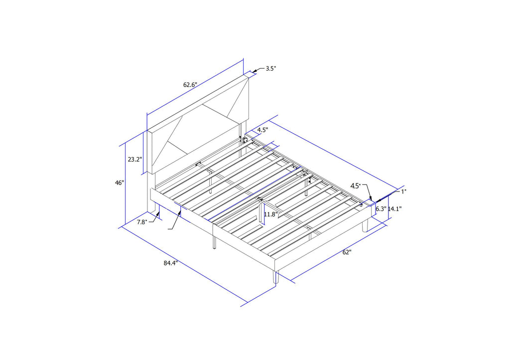 Queen Size Upholstered Platform Bed Frame with Headboard