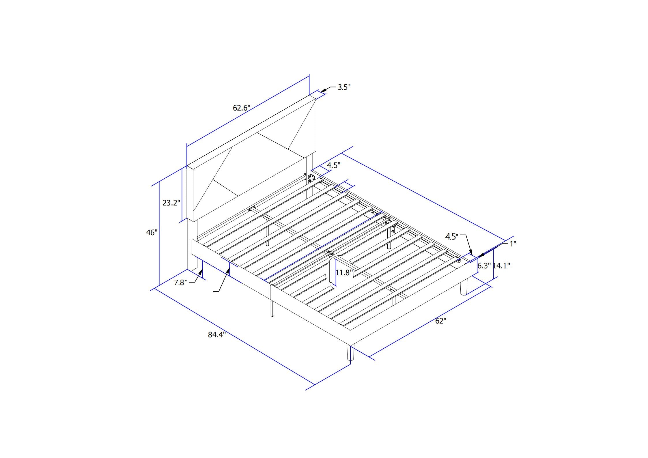 Queen Size Upholstered Platform Bed Frame with Headboard