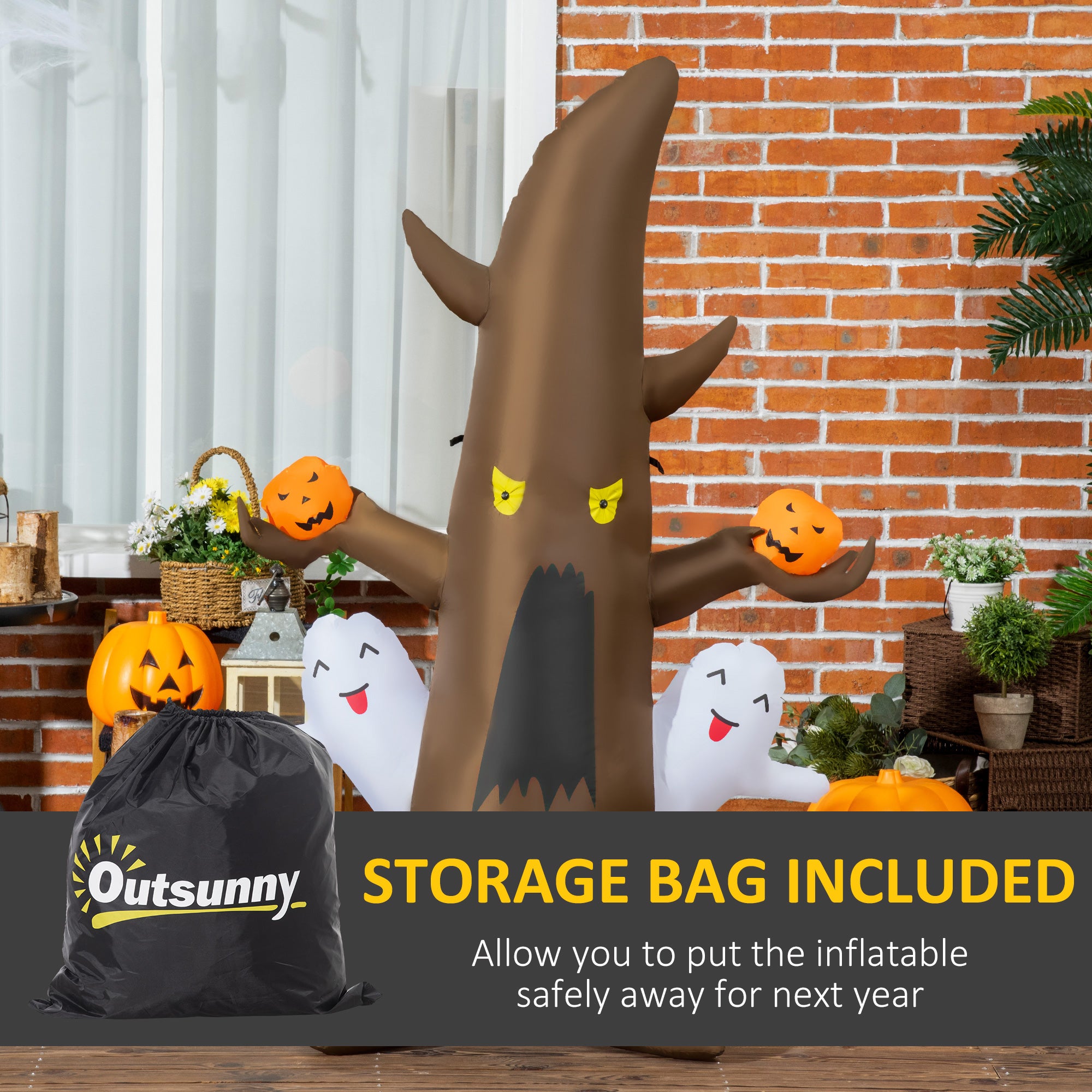 5' Halloween Inflatables Outdoor Decorations Ghost Tree with Pumpkins