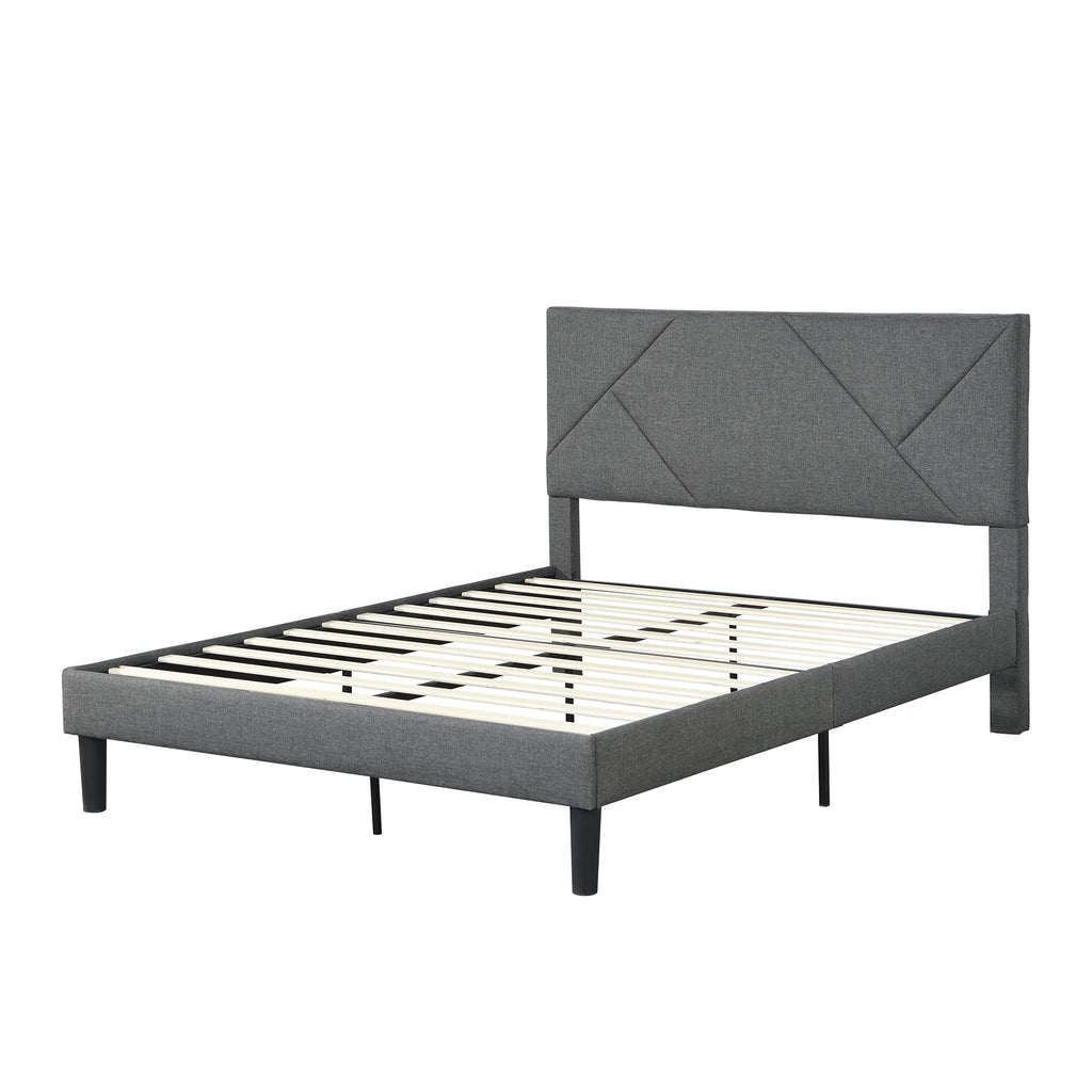 Queen Size Upholstered Platform Bed Frame with Headboard