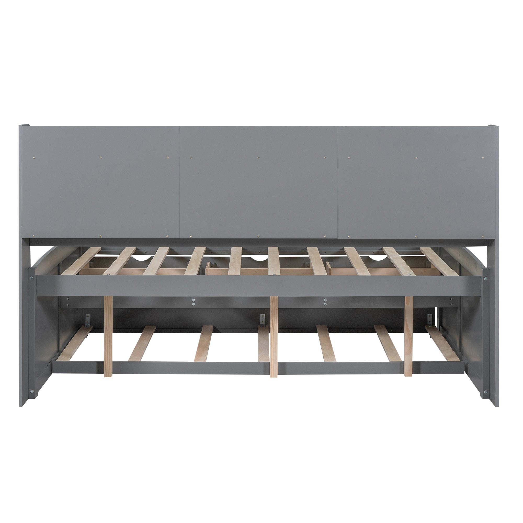 Full Size Wooden Captain Bed with Built-In Bookshelves, Three Storage Drawers and Trundle