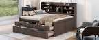 Full Size Wooden Captain Bed with Built-in Bookshelves