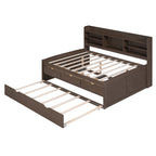 Full Size Wooden Captain Bed with Built-in Bookshelves