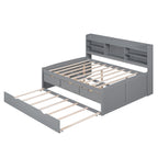 Full Size Wooden Captain Bed with Built-In Bookshelves, Three Storage Drawers and Trundle