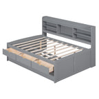 Full Size Wooden Captain Bed with Built-In Bookshelves, Three Storage Drawers and Trundle