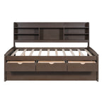 Full Size Wooden Captain Bed with Built-in Bookshelves