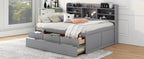Full Size Wooden Captain Bed with Built-In Bookshelves, Three Storage Drawers and Trundle