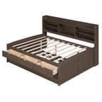 Full Size Wooden Captain Bed with Built-in Bookshelves
