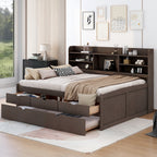 Full Size Wooden Captain Bed with Built-in Bookshelves