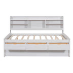 Full Size Wooden Captain Bed with Built-in Bookshelves, Three Storage Drawers and Trundle
