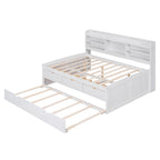 Full Size Wooden Captain Bed with Built-in Bookshelves, Three Storage Drawers and Trundle