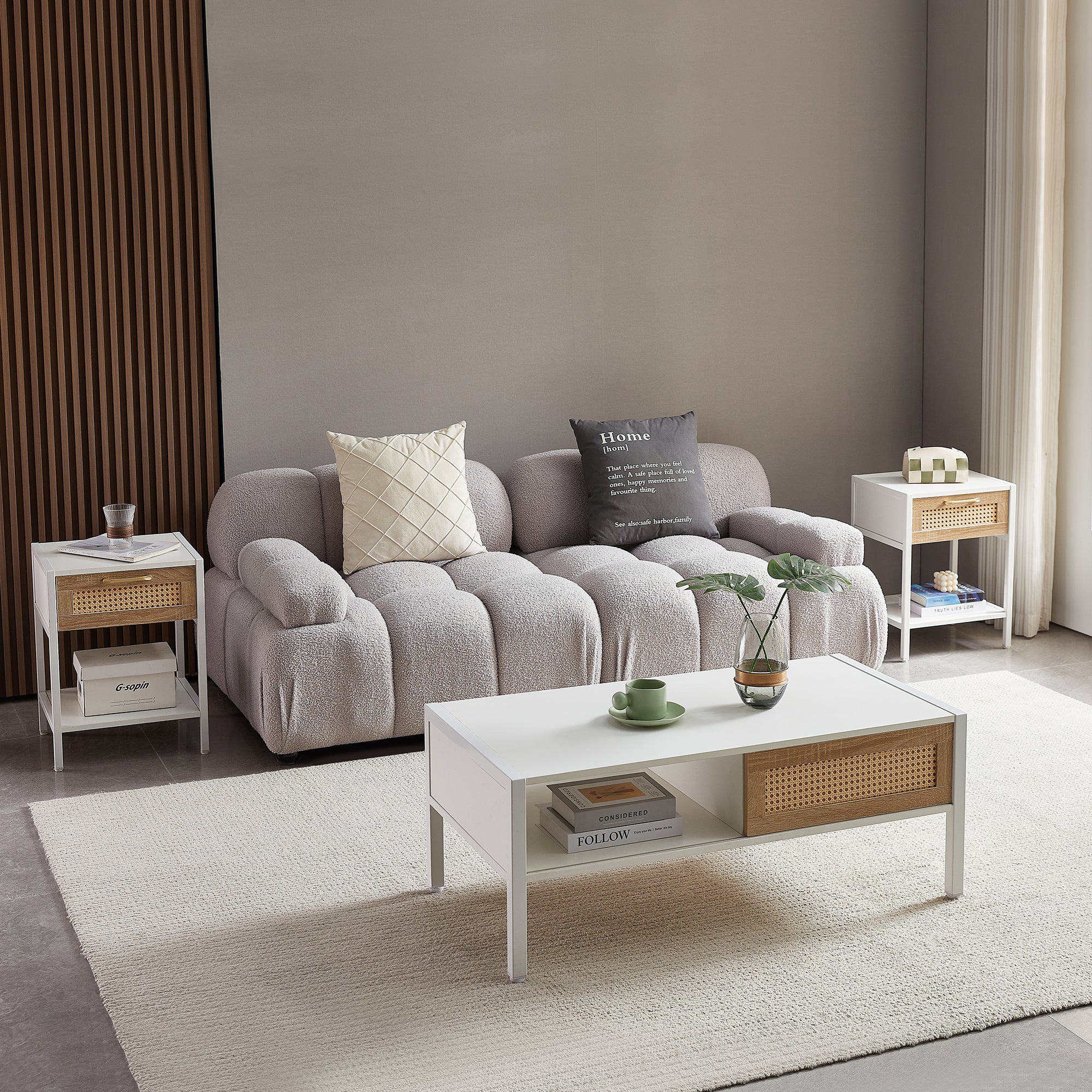 40.16" Rattan Coffee Table with Sliding Door Storage