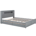 Queen Size Wood Storage Platform Bed with LED, 2 Drawers and 1 Twin Size Trundle