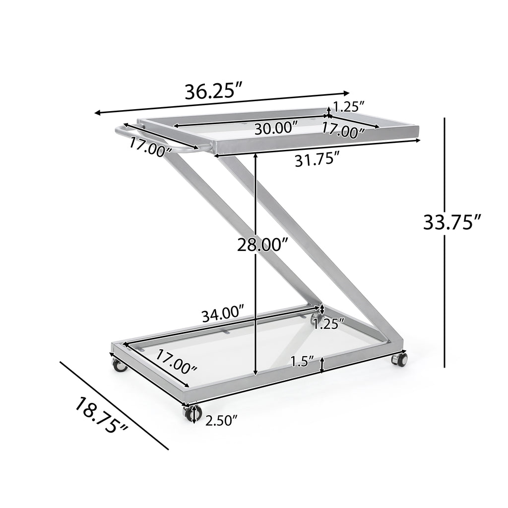 Modern Iron Base & Tempered Glass Bar Cart