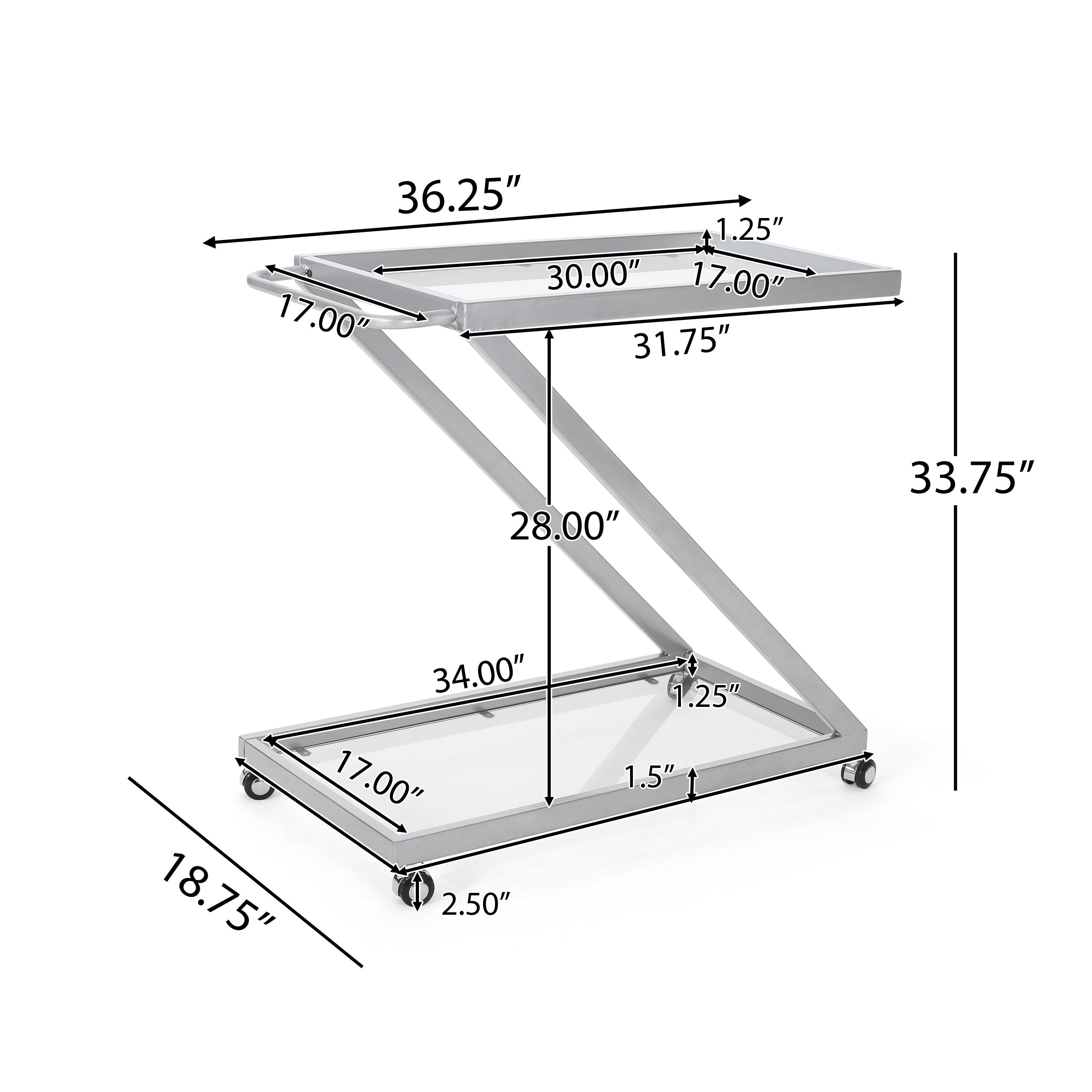 Modern Iron Base & Tempered Glass Bar Cart